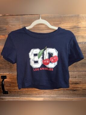 Cropped Navy '80 Los Angeles' Cherry Graphic Tee